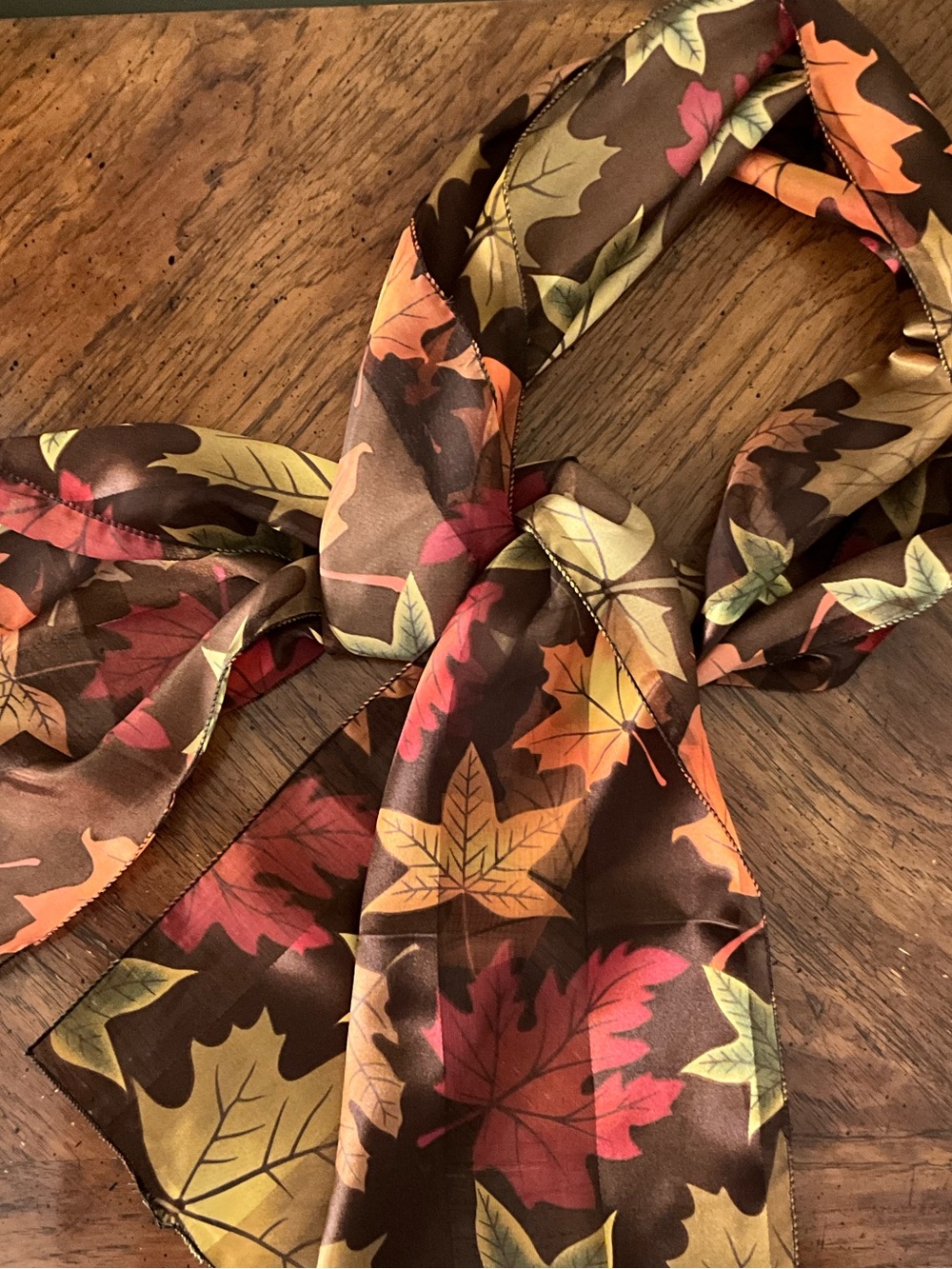 Fall Leaves Silk Polyester Oblong Skinny Scarf